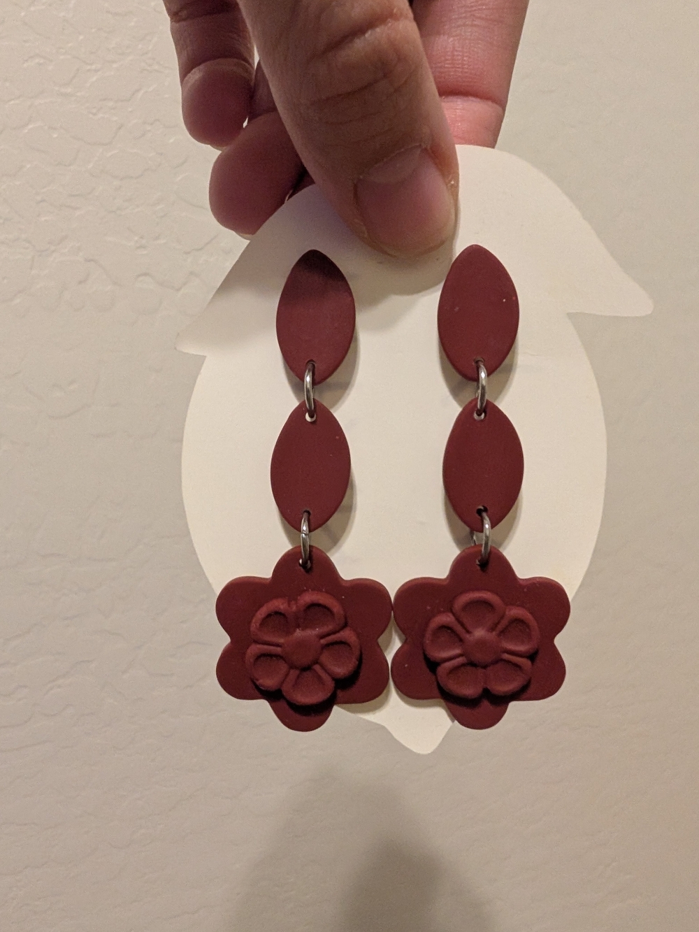 Matte Floral Drop Earrings in Maroon - NWOT
